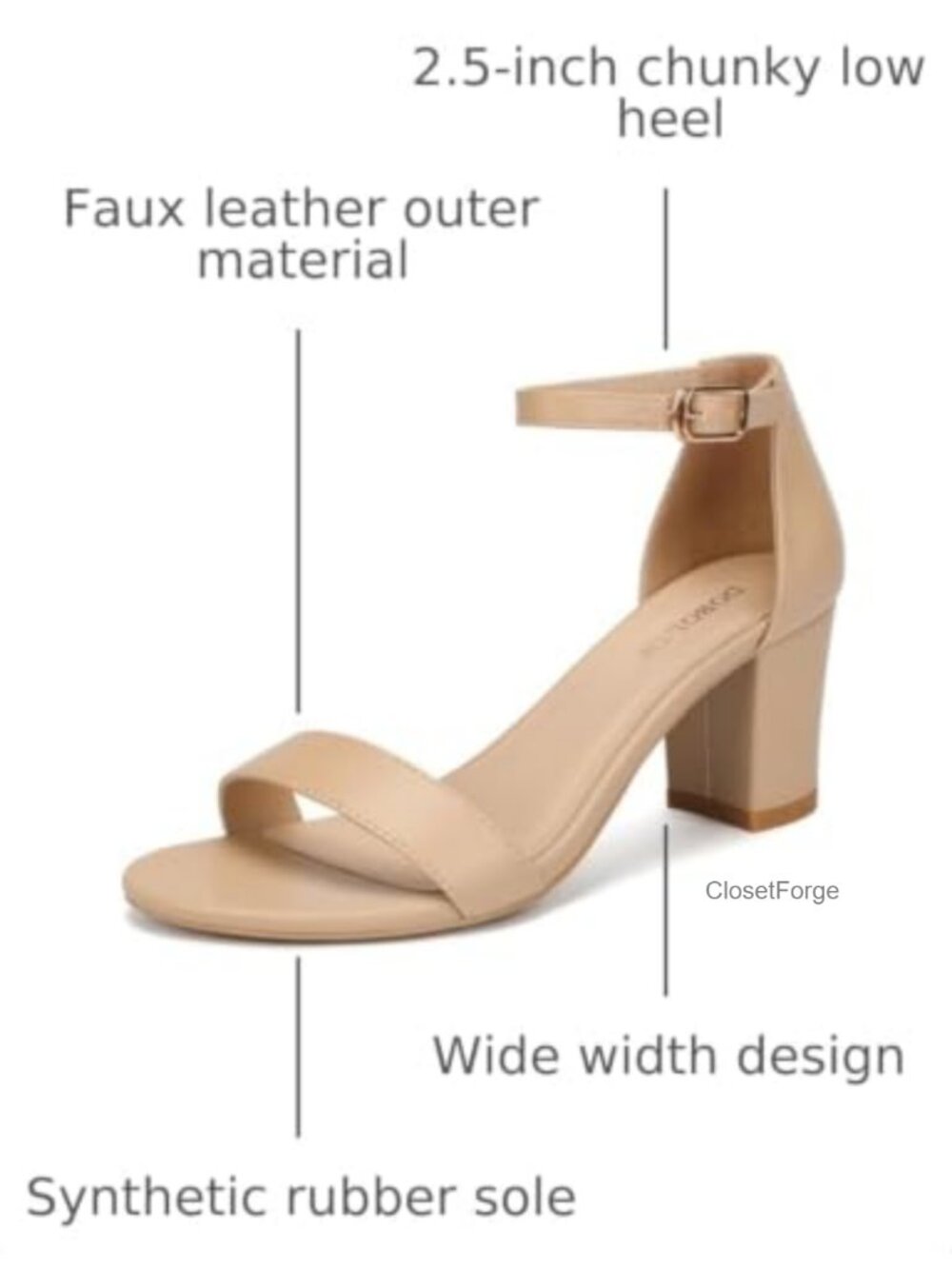 Women's Heeled Sandals Open Toe Ankle Strap 2.5-Inch Chunky Heels Faux Leather